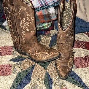 Brown Embroidered Kids Boots